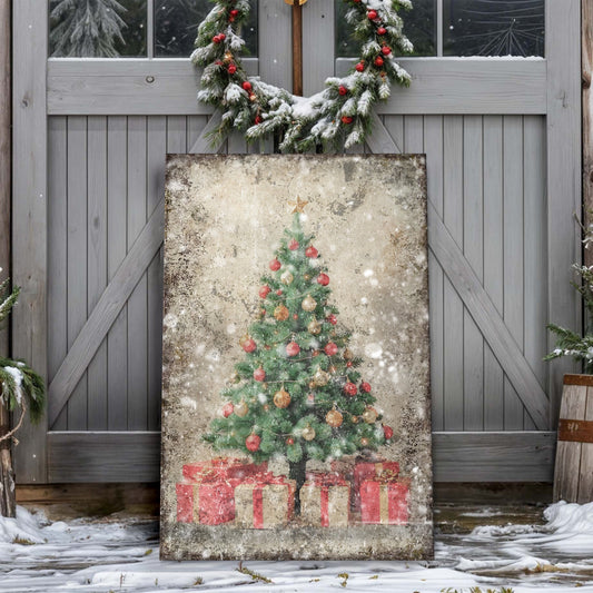 Vintage Christmas Tree With Gifts Wall Art III - Holiday Home Decor Canvas Print 2025 - Ever Trendy Essentials