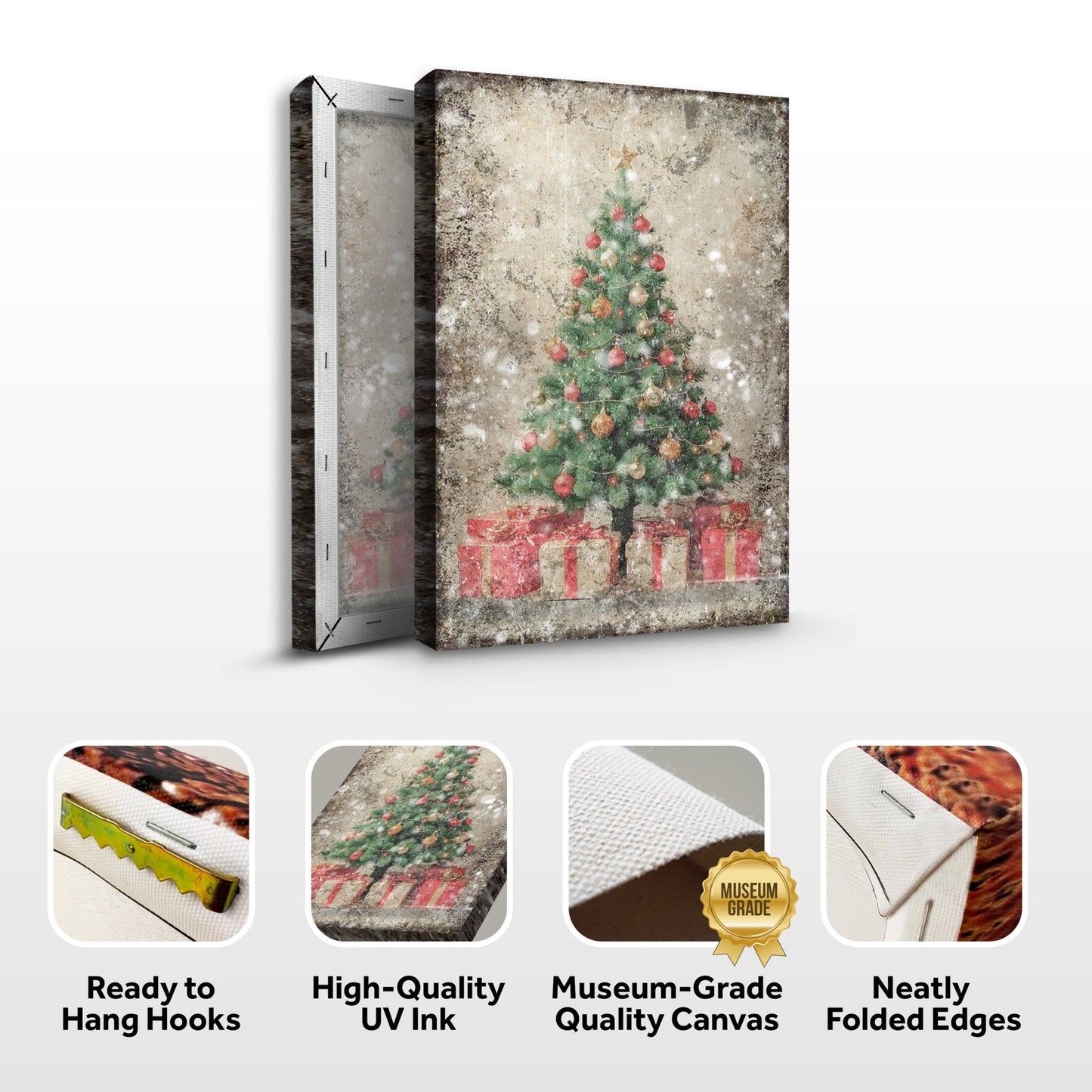 Vintage Christmas Tree With Gifts Wall Art III - Holiday Home Decor Canvas Print 2025 - Ever Trendy Essentials