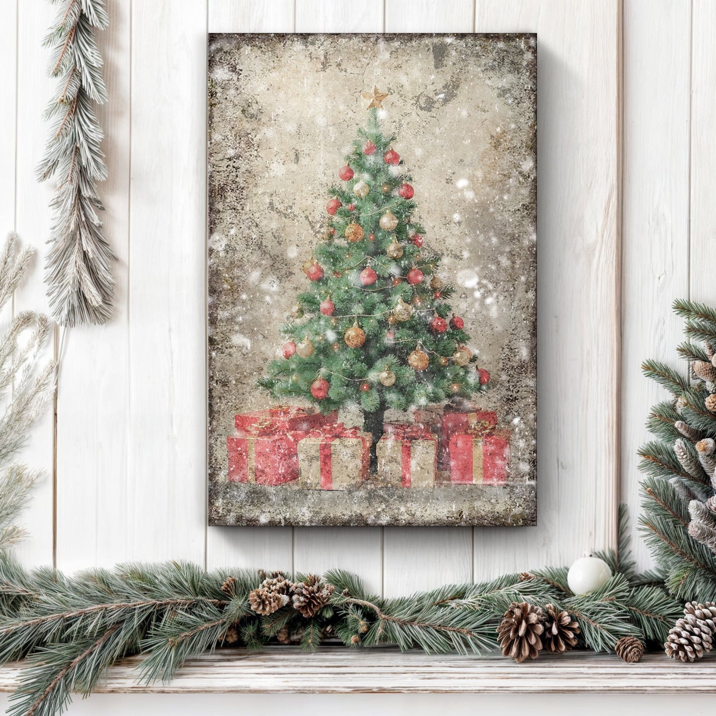 Vintage Christmas Tree With Gifts Wall Art III - Holiday Home Decor Canvas Print 2025 - Ever Trendy Essentials