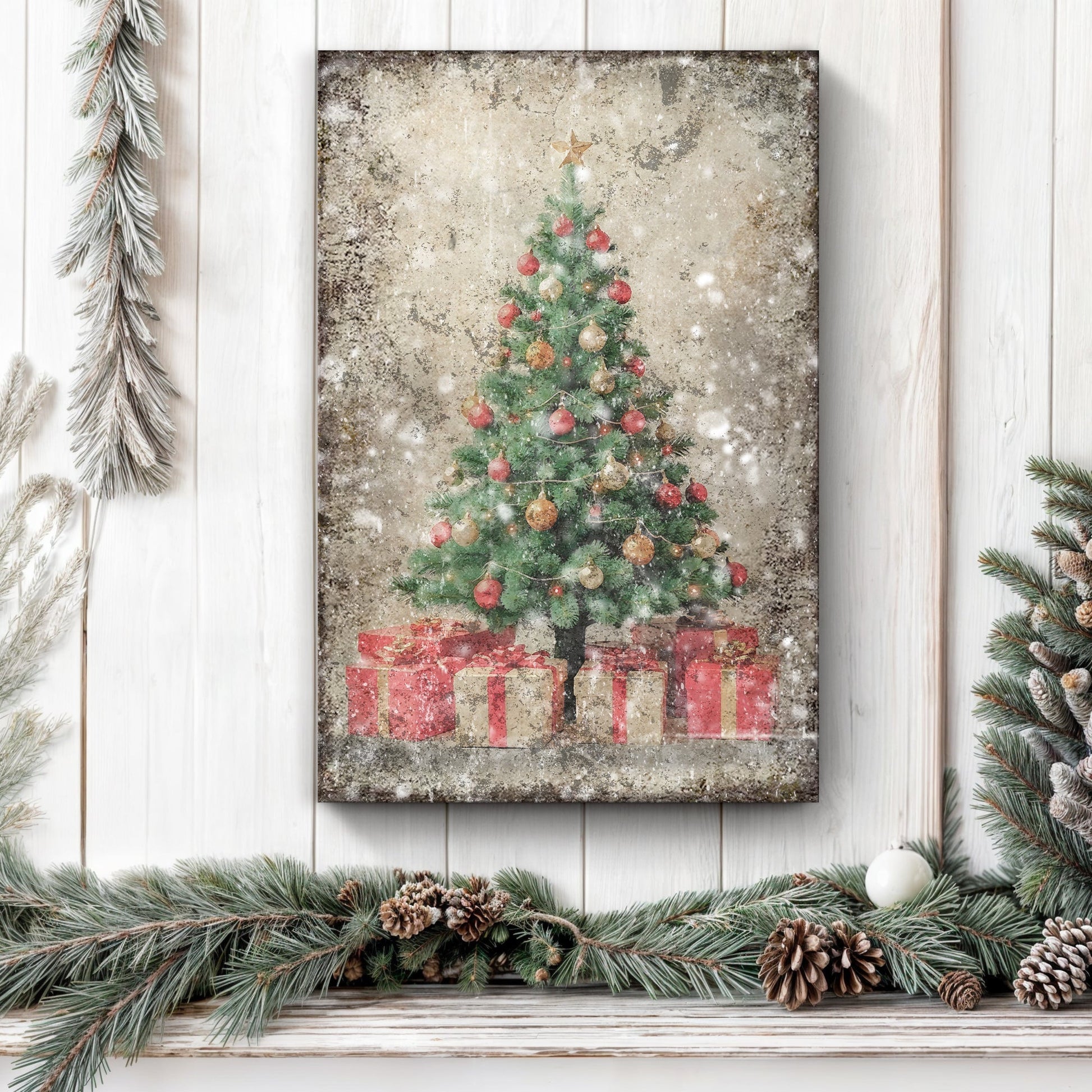 Vintage Christmas Tree With Gifts Wall Art III - Holiday Home Decor Canvas Print 2025 - Ever Trendy Essentials