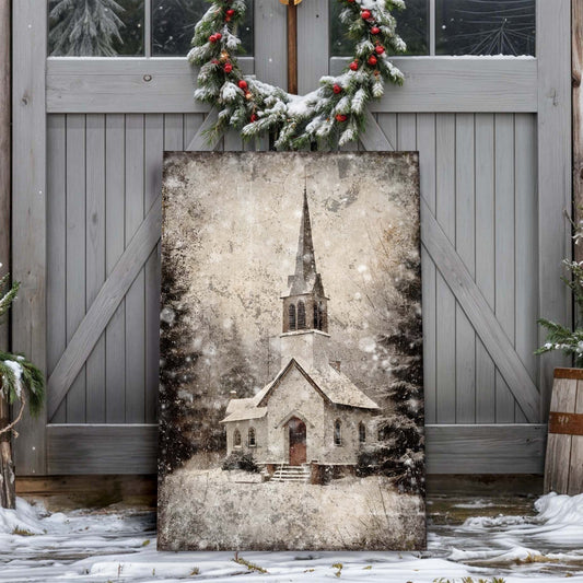 Vintage Church Christmas Wall Art IV - Holiday Home Decor Canvas Print 2025 - Ever Trendy Essentials