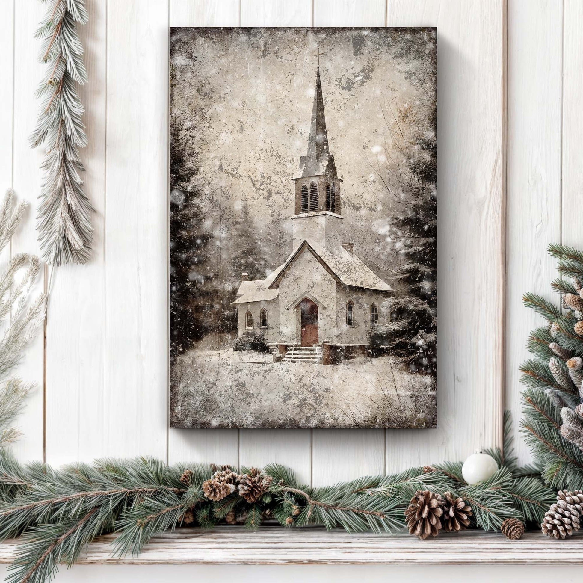 Vintage Church Christmas Wall Art IV - Holiday Home Decor Canvas Print 2025 - Ever Trendy Essentials
