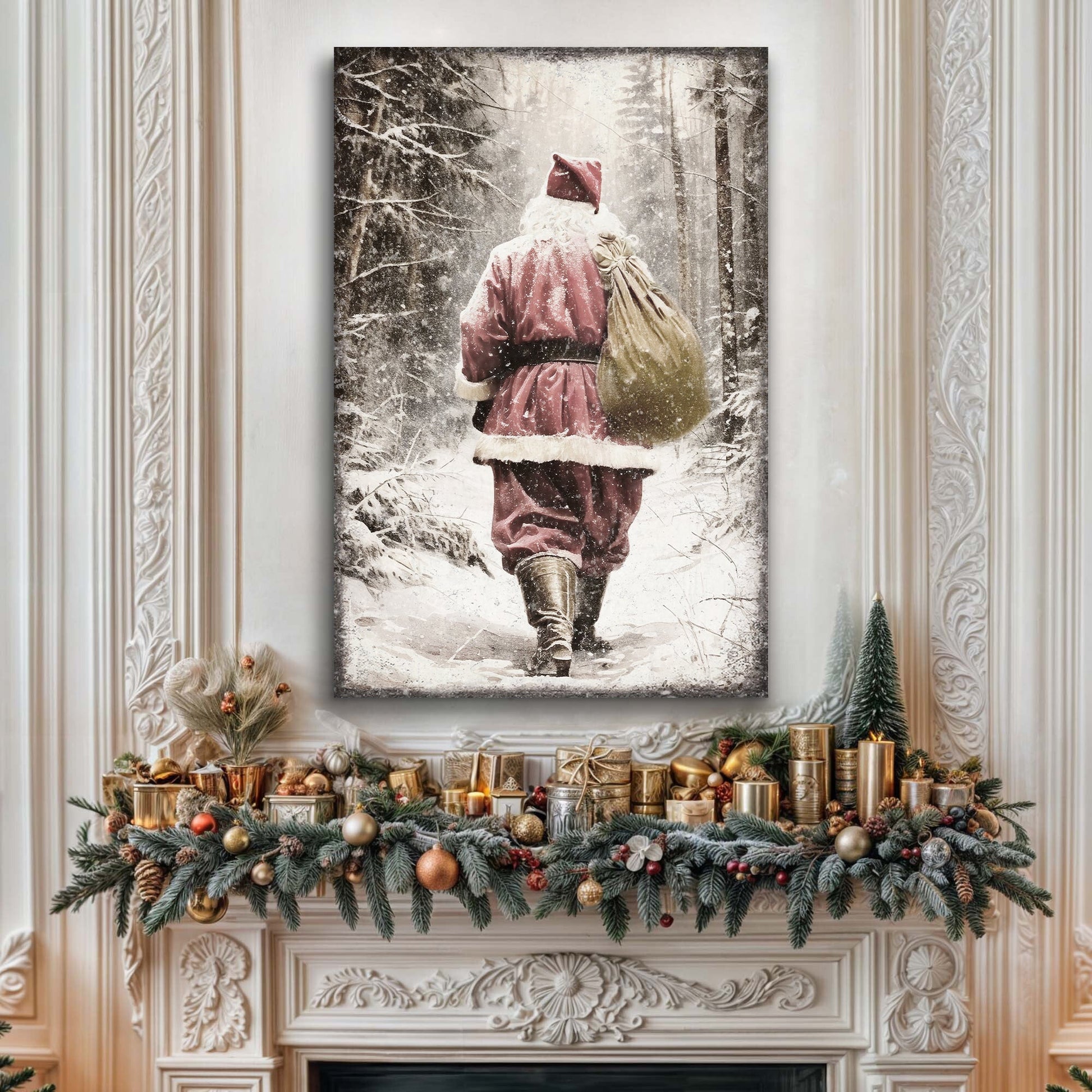 Vintage Santa Claus in Winter Forest Christmas Wall Art III - Holiday Home Decor Canvas Print 2025 - Ever Trendy Essentials