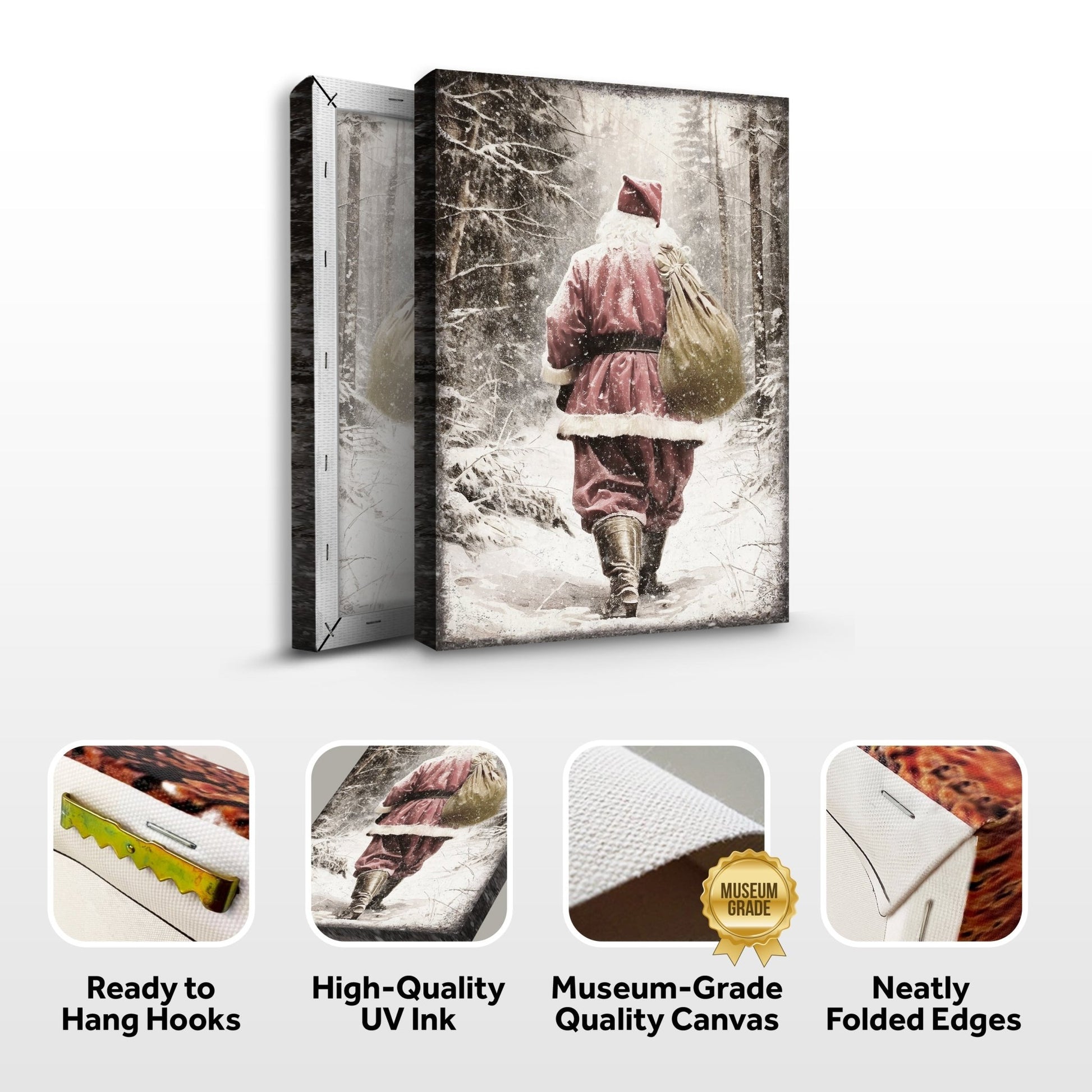 Vintage Santa Claus in Winter Forest Christmas Wall Art III - Holiday Home Decor Canvas Print 2025 - Ever Trendy Essentials