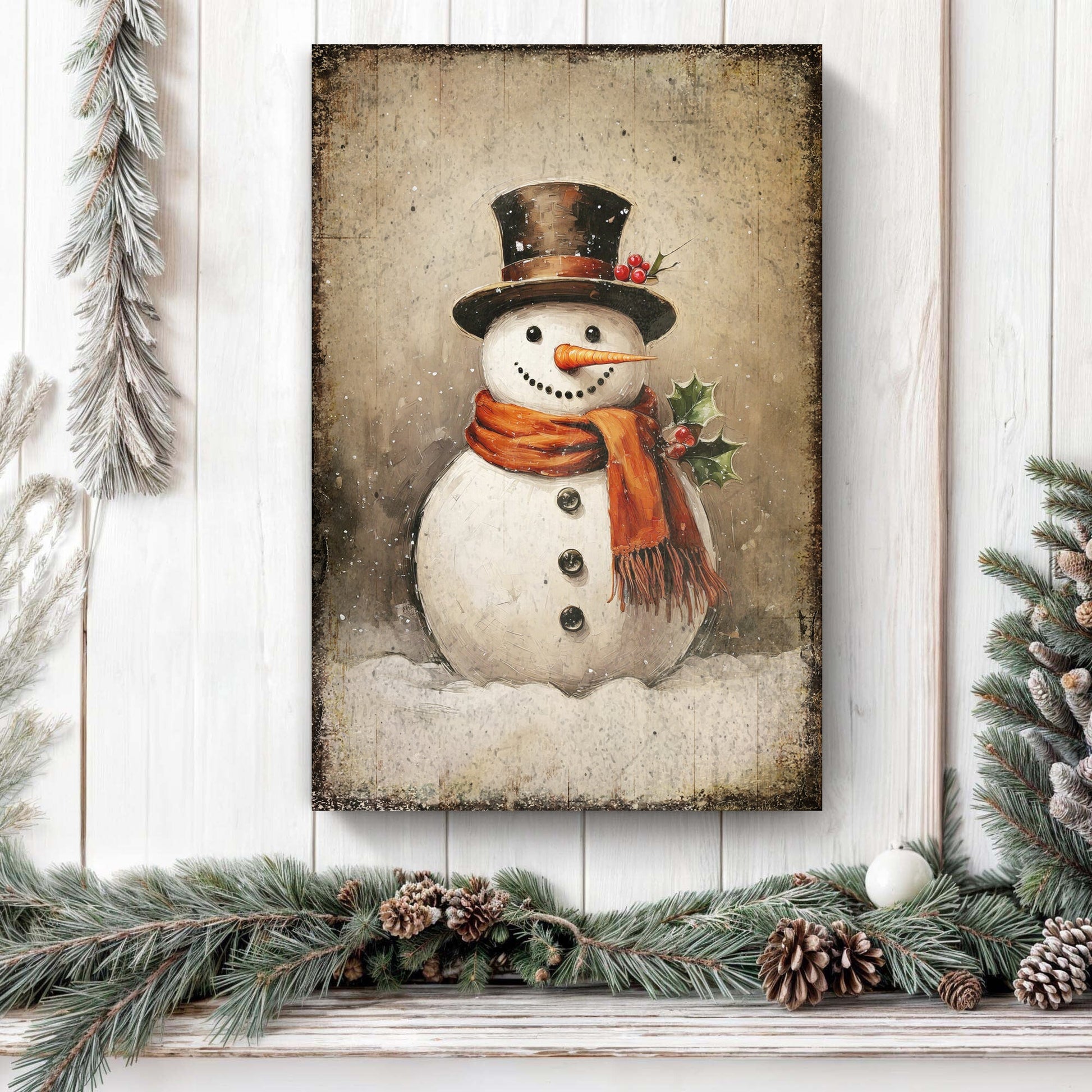 Vintage Snowman Christmas Wall Art IV - Holiday Home Decor Canvas Print 2025 - Ever Trendy Essentials