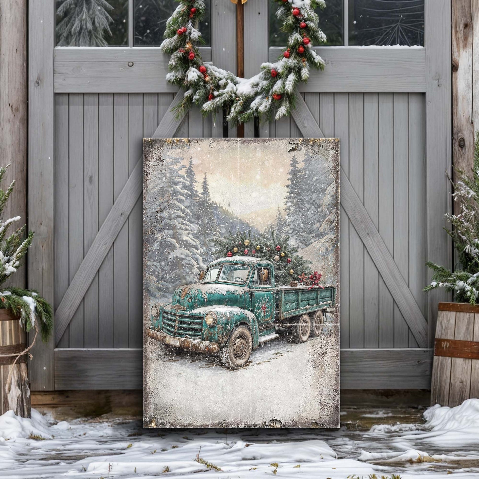 Vintage Truck With Christmas Tree Wall Art - Holiday Home Decor Canvas Print 2025 - Ever Trendy Essentials