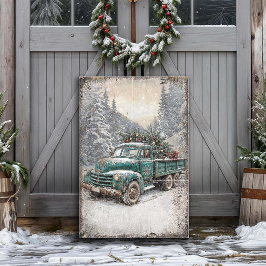 Vintage Truck With Christmas Tree Wall Art - Holiday Home Decor Canvas Print 2025 - Ever Trendy Essentials