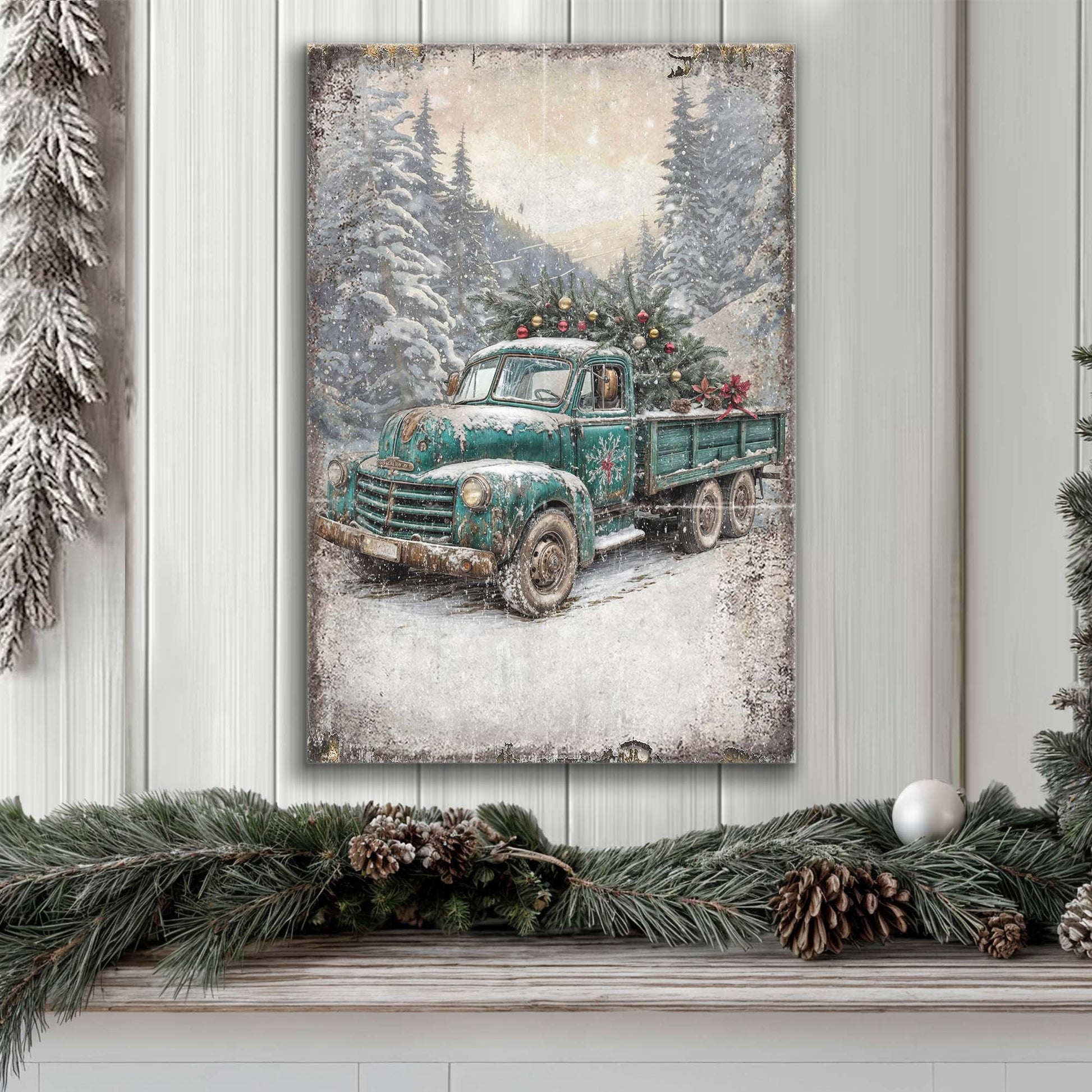 Vintage Truck With Christmas Tree Wall Art - Holiday Home Decor Canvas Print 2025 - Ever Trendy Essentials