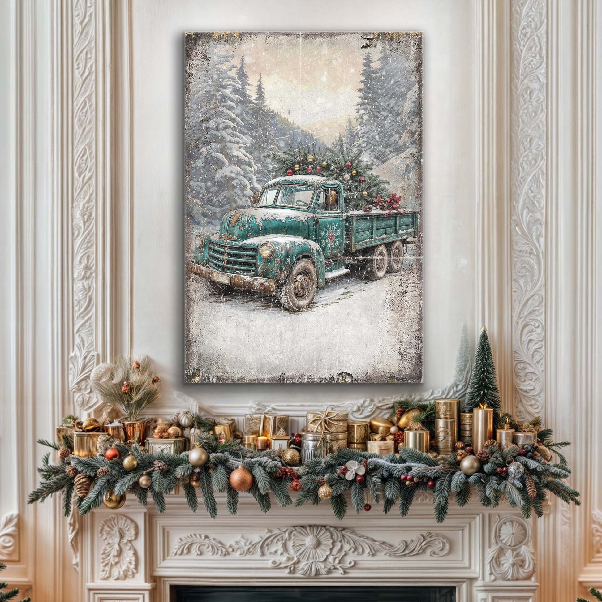 Vintage Truck With Christmas Tree Wall Art - Holiday Home Decor Canvas Print 2025 - Ever Trendy Essentials