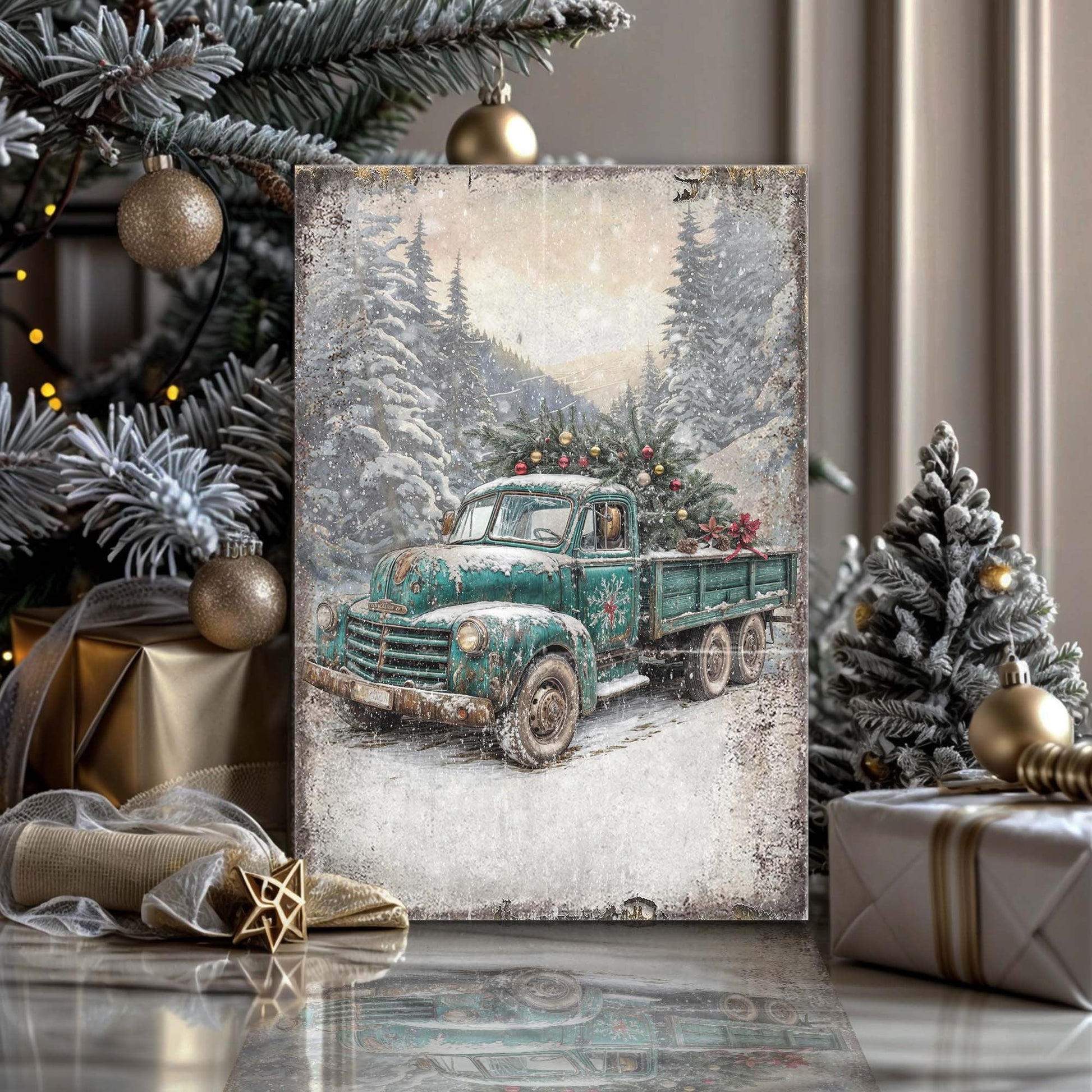 Vintage Truck With Christmas Tree Wall Art - Holiday Home Decor Canvas Print 2025 - Ever Trendy Essentials