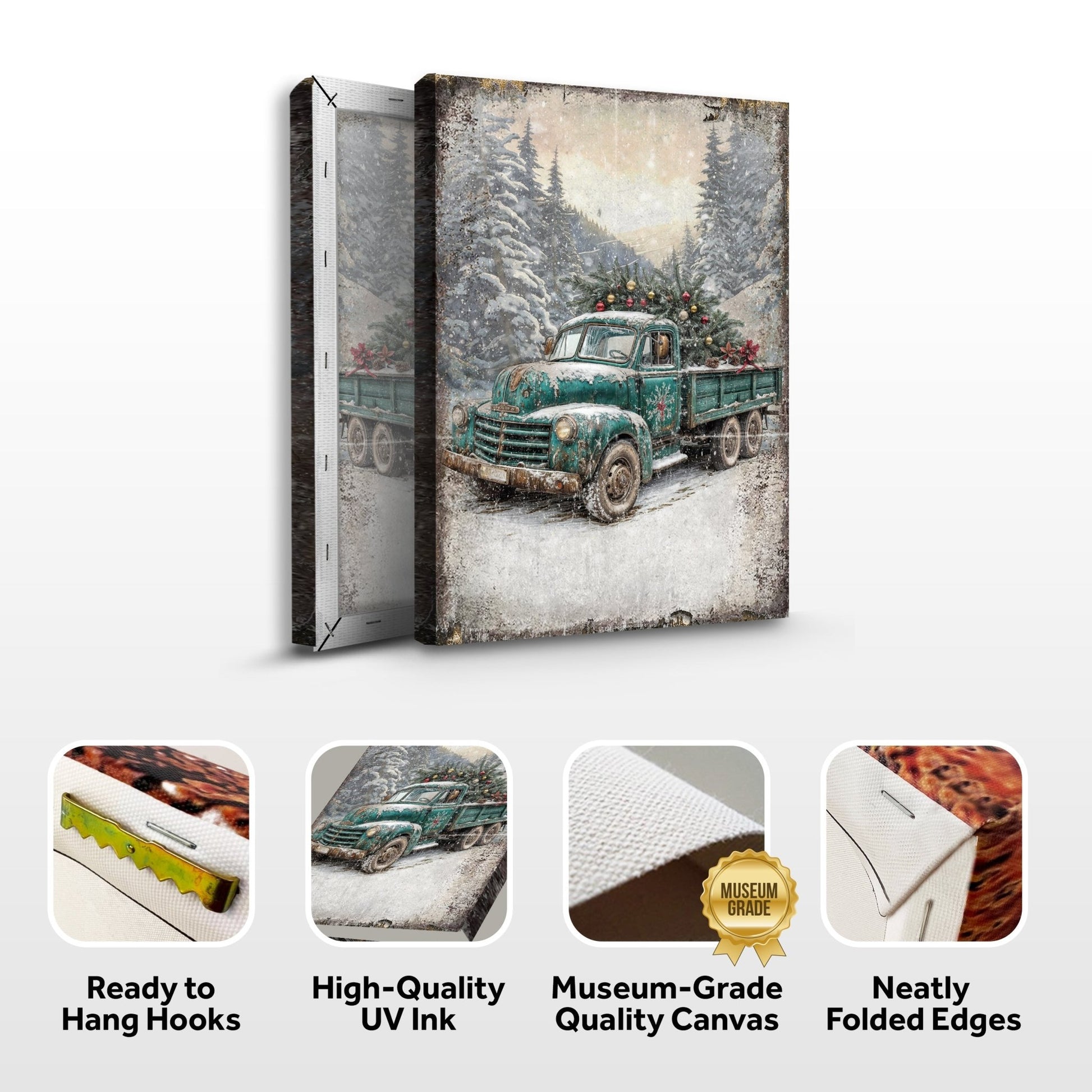 Vintage Truck With Christmas Tree Wall Art - Holiday Home Decor Canvas Print 2025 - Ever Trendy Essentials