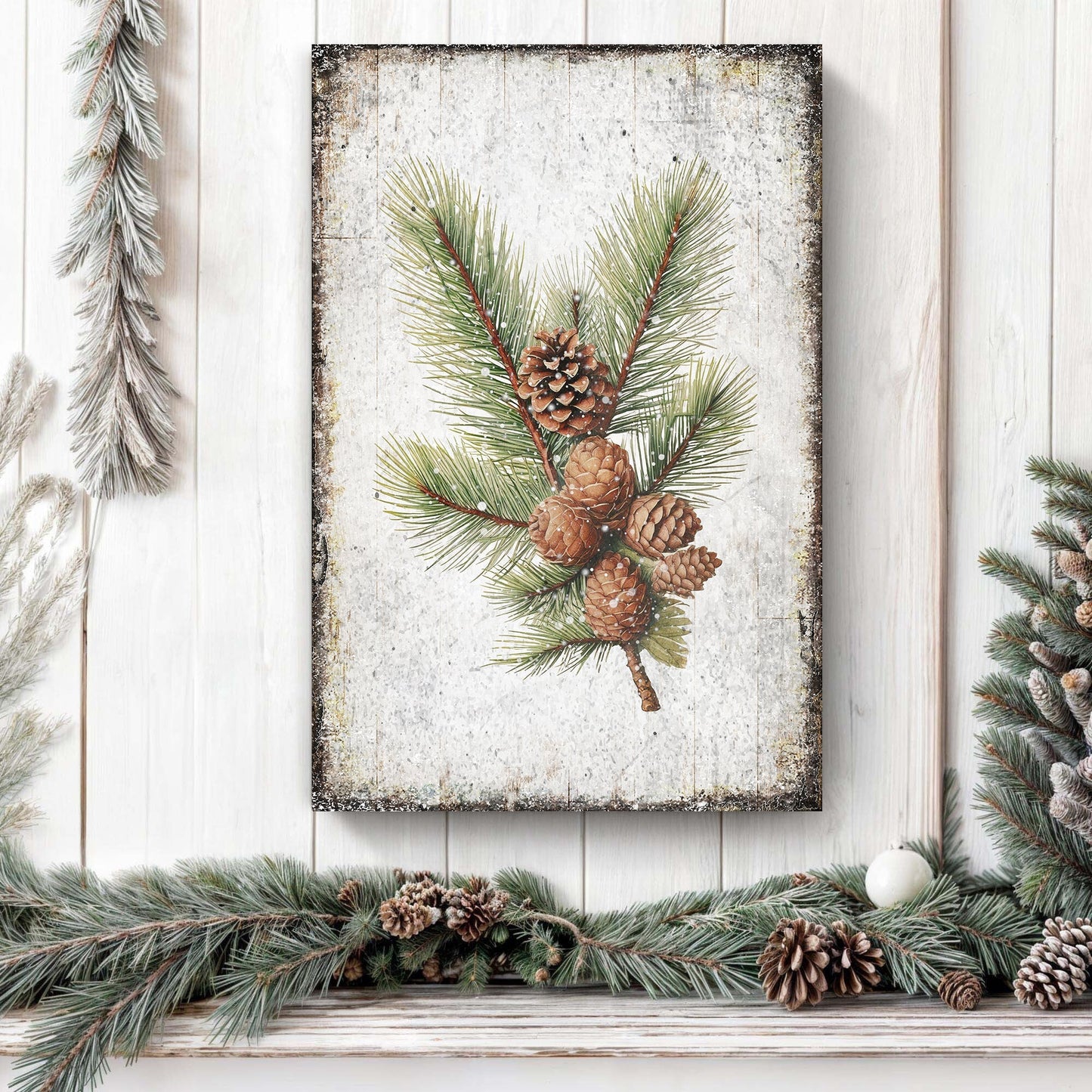 Vintage Winter Pine Cone Christmas Wall Art IV - Holiday Home Decor Canvas Print 2025 - Ever Trendy Essentials