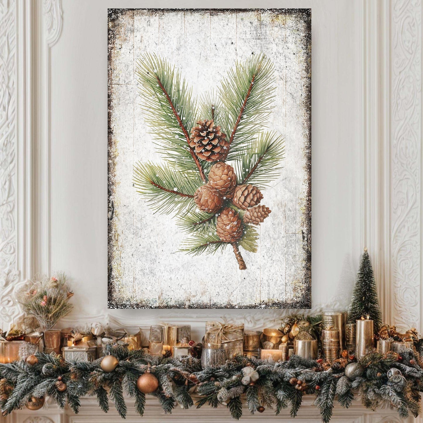 Vintage Winter Pine Cone Christmas Wall Art IV - Holiday Home Decor Canvas Print 2025 - Ever Trendy Essentials