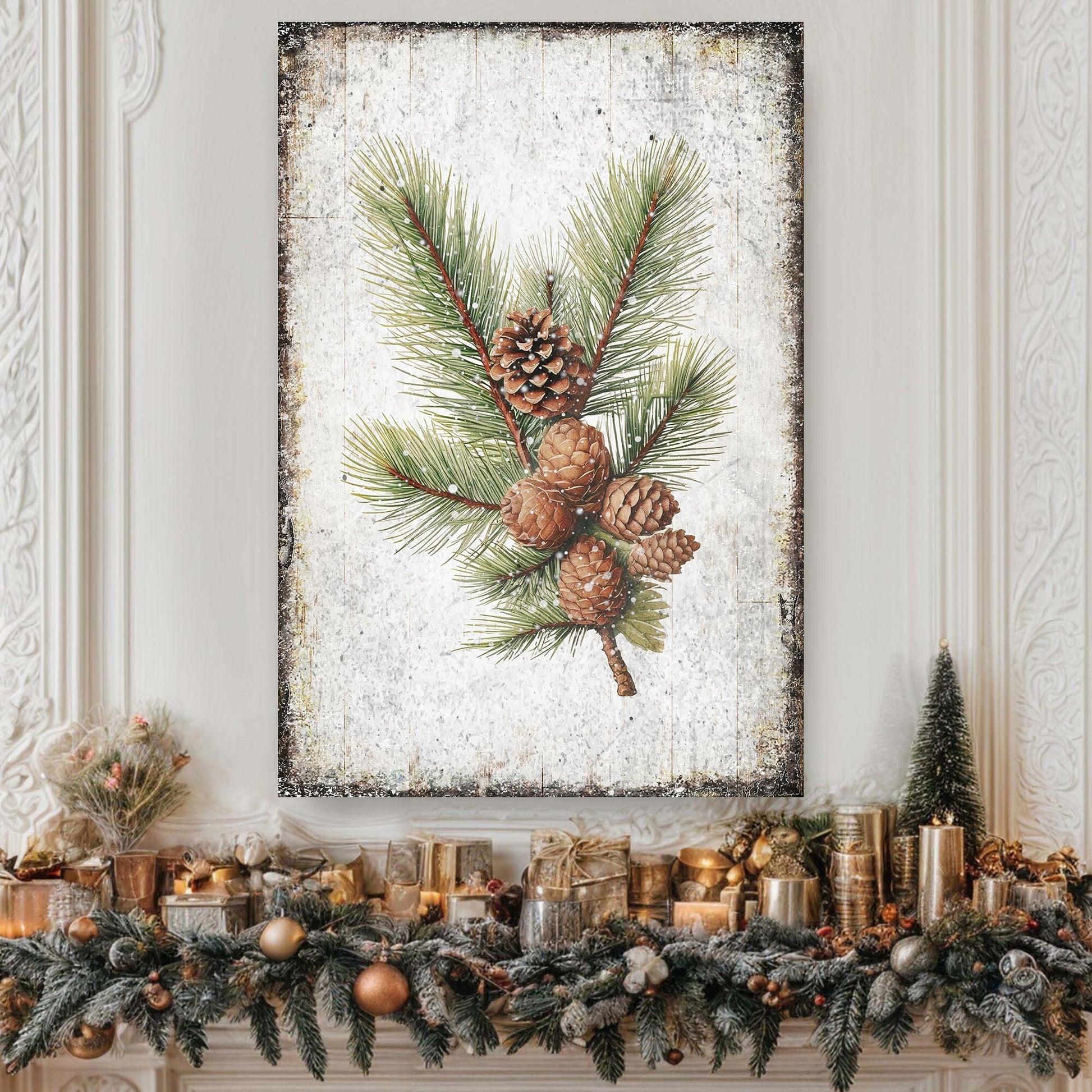Vintage Winter Pine Cone Christmas Wall Art IV - Holiday Home Decor Canvas Print 2025 - Ever Trendy Essentials