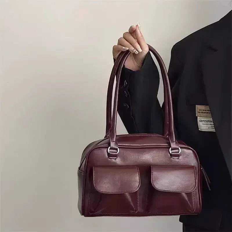 Vintage Women's Business Shoulder Bags | Simple Ladies Commute Tote Bag & PU Leather Female Underarm Bag (Burgundy Large Handbags Purse) - Ever Trendy Essentials