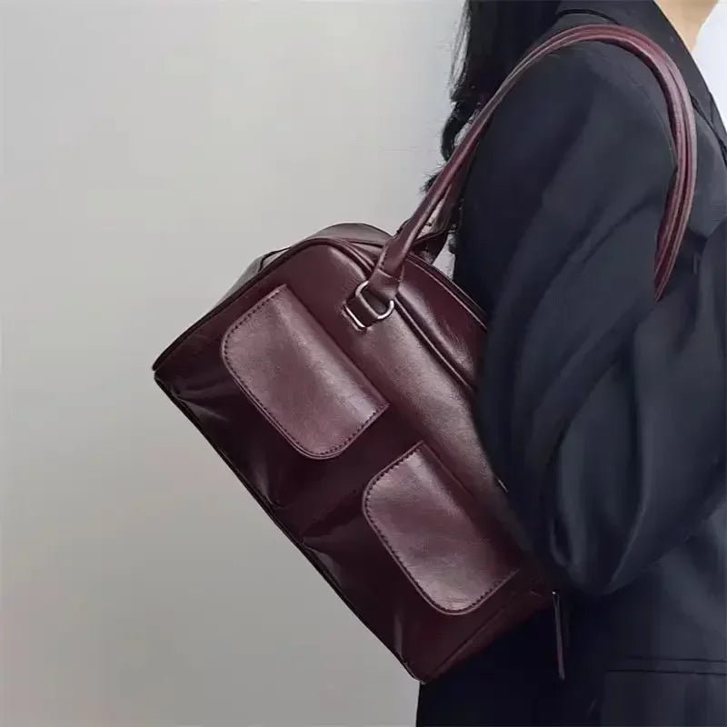 Vintage Women's Business Shoulder Bags | Simple Ladies Commute Tote Bag & PU Leather Female Underarm Bag (Burgundy Large Handbags Purse) - Ever Trendy Essentials