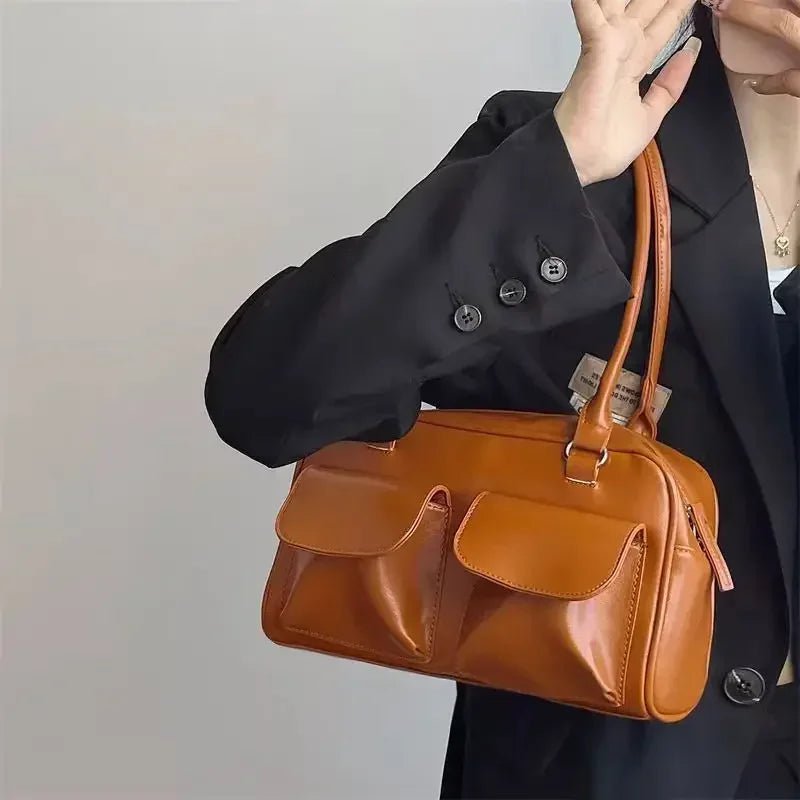 Vintage Women's Business Shoulder Bags | Simple Ladies Commute Tote Bag & PU Leather Female Underarm Bag (Burgundy Large Handbags Purse) - Ever Trendy Essentials