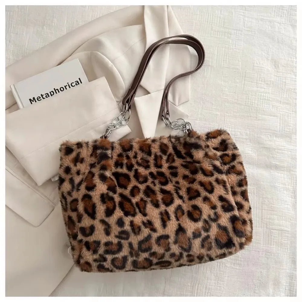 Winter Fashion Leopard Print Plush Women's Bags | Versatile Casual Trendy Premium Texture Large Capacity Shoulder Handbag - Ever Trendy Essentials