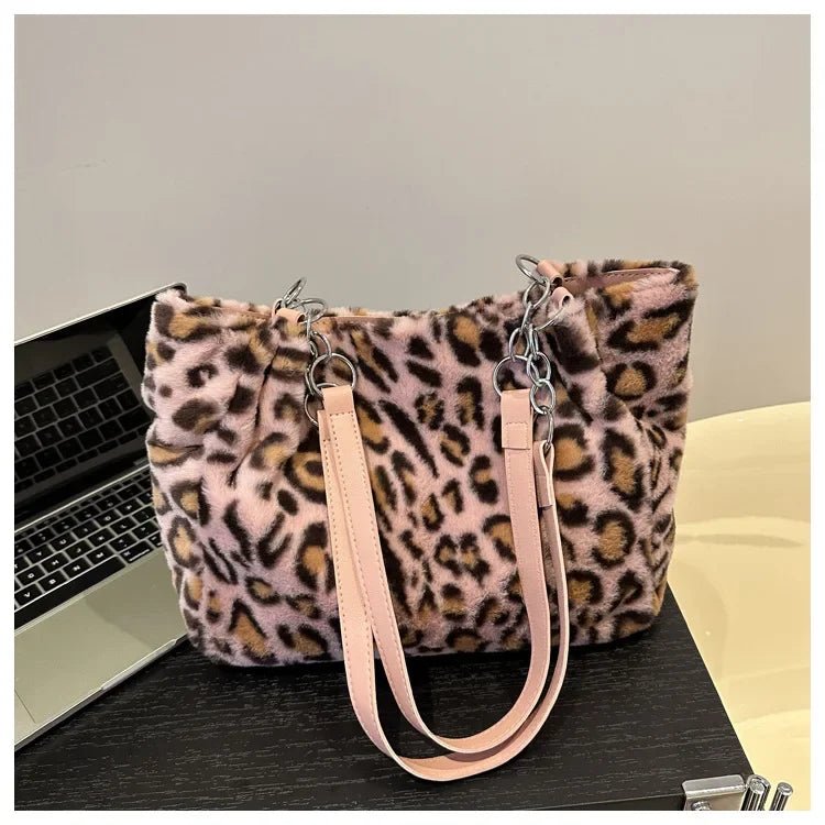 Winter Fashion Leopard Print Plush Women's Bags | Versatile Casual Trendy Premium Texture Large Capacity Shoulder Handbag - Ever Trendy Essentials