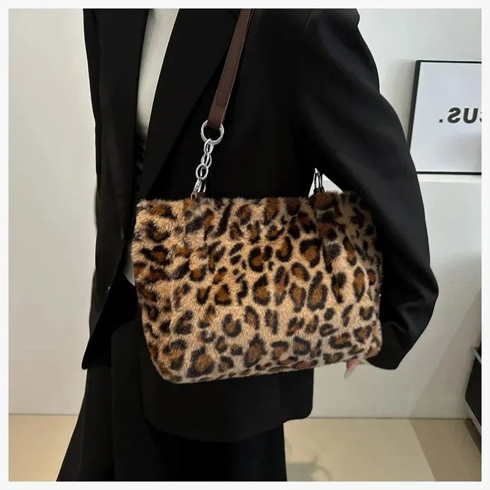 Winter Fashion Leopard Print Plush Women's Bags | Versatile Casual Trendy Premium Texture Large Capacity Shoulder Handbag - Ever Trendy Essentials