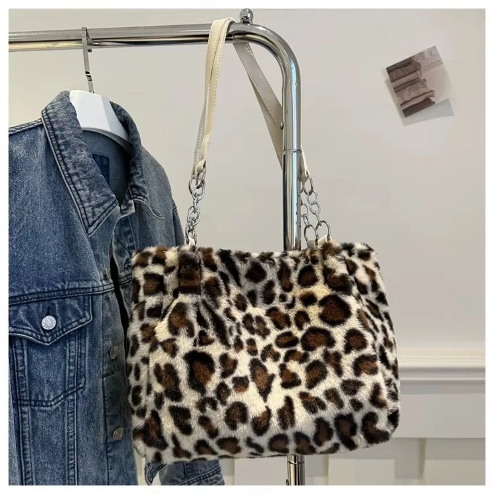 Winter Fashion Leopard Print Plush Women's Bags | Versatile Casual Trendy Premium Texture Large Capacity Shoulder Handbag - Ever Trendy Essentials