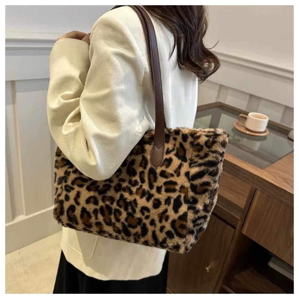 Winter Fashion Leopard Print Plush Women's Bags | Versatile Casual Trendy Premium Texture Large Capacity Shoulder Handbag - Ever Trendy Essentials