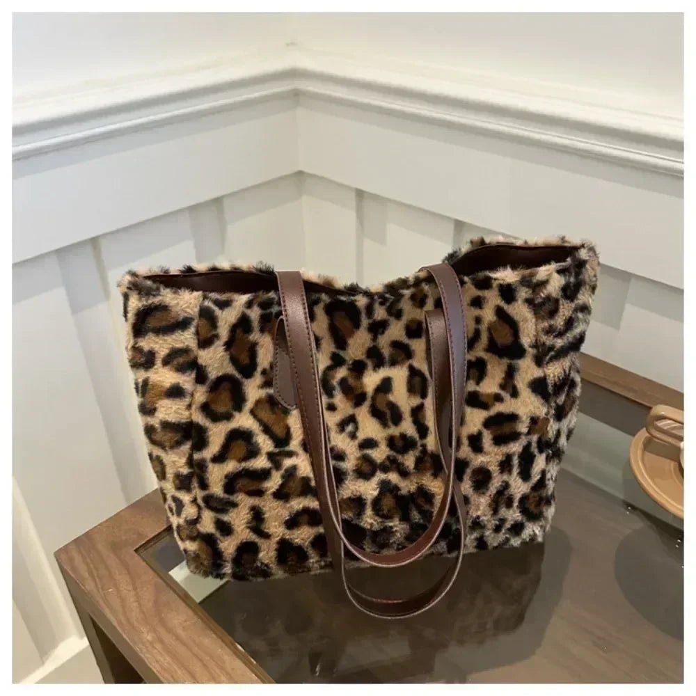 Winter Fashion Leopard Print Plush Women's Bags | Versatile Casual Trendy Premium Texture Large Capacity Shoulder Handbag - Ever Trendy Essentials