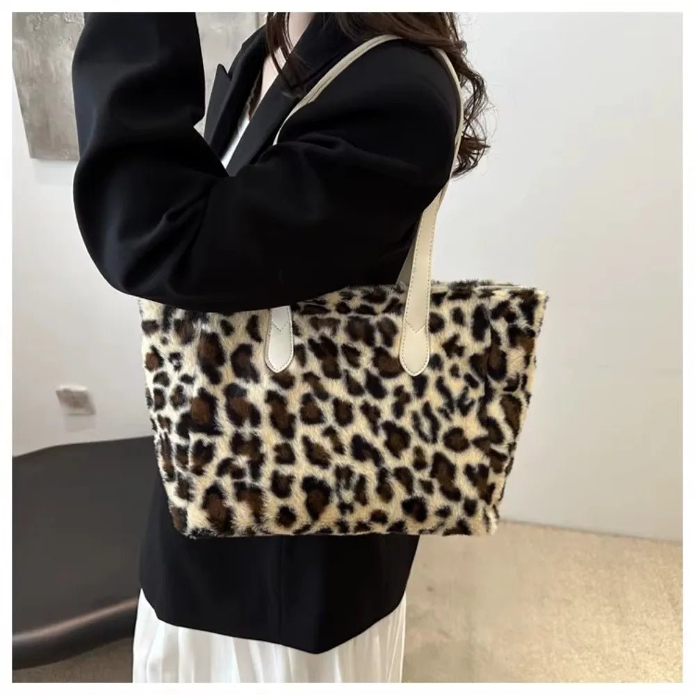 Winter Fashion Leopard Print Plush Women's Bags | Versatile Casual Trendy Premium Texture Large Capacity Shoulder Handbag - Ever Trendy Essentials