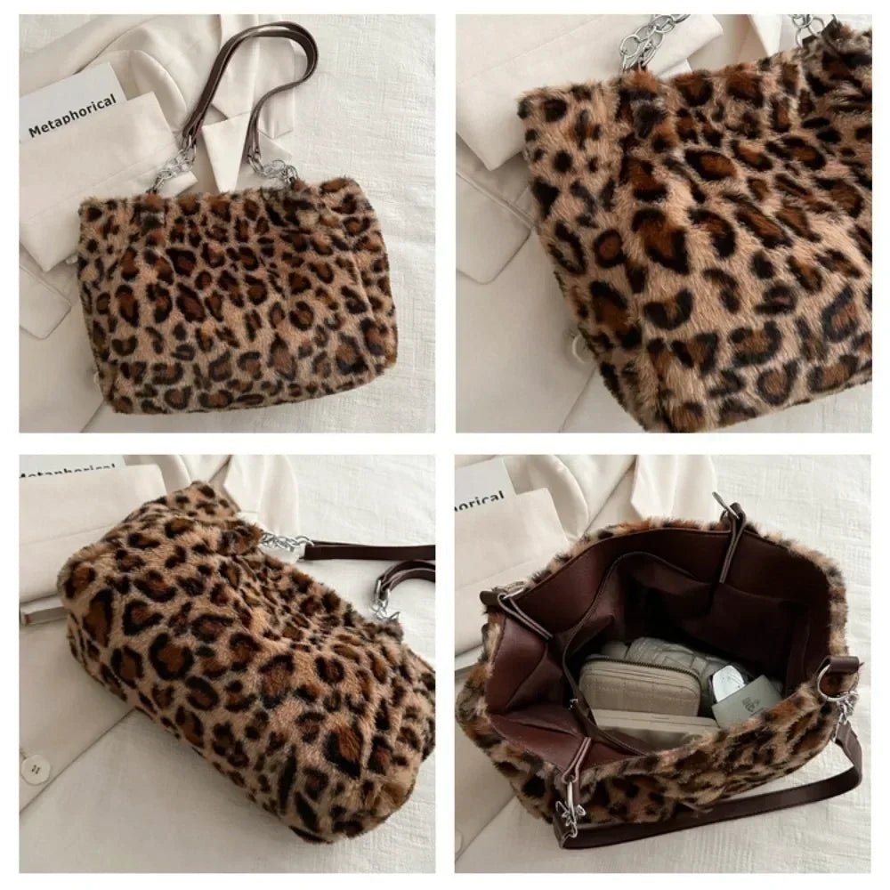 Winter Fashion Leopard Print Plush Women's Bags | Versatile Casual Trendy Premium Texture Large Capacity Shoulder Handbag - Ever Trendy Essentials