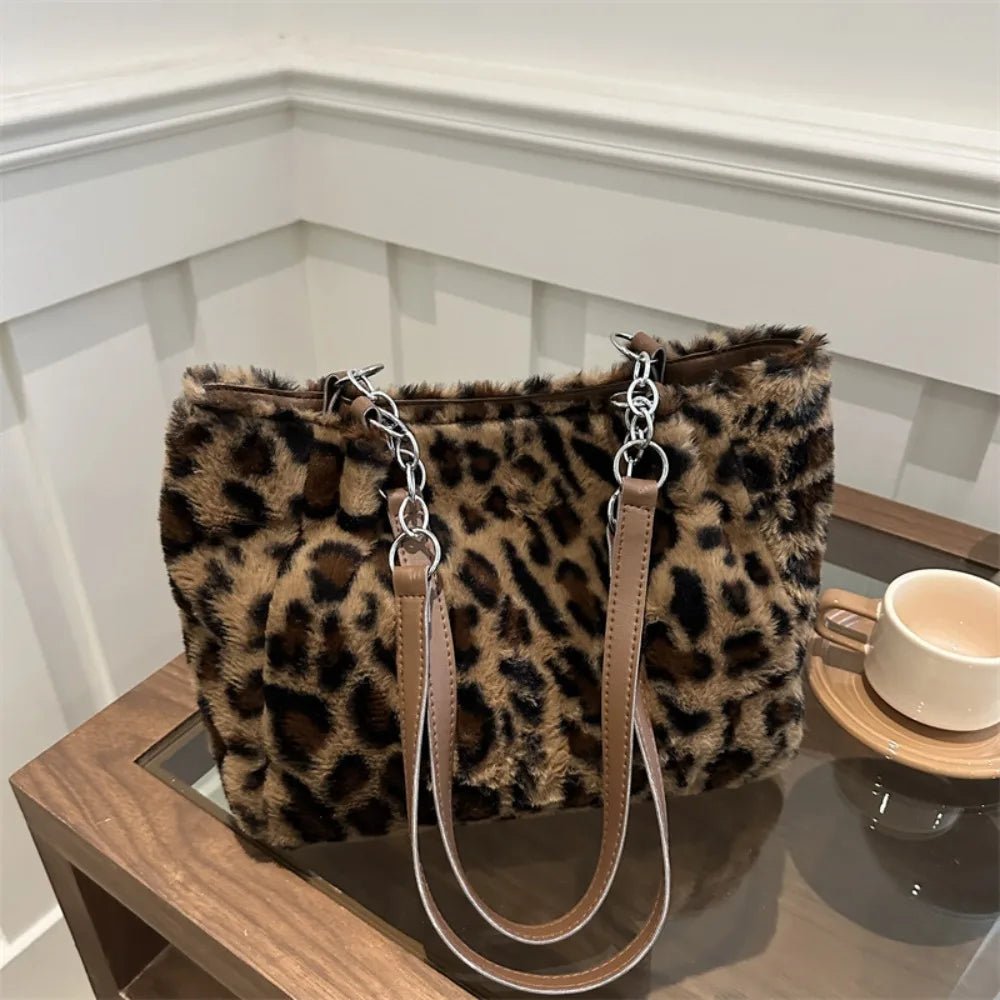 Winter Fashion Leopard Print Plush Women's Bags | Versatile Casual Trendy Premium Texture Large Capacity Shoulder Handbag - Ever Trendy Essentials