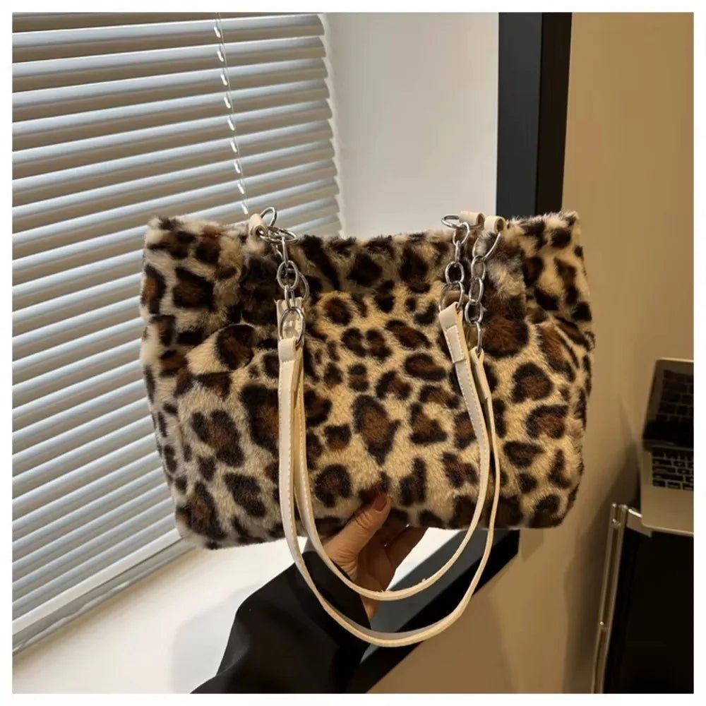 Winter Fashion Leopard Print Plush Women's Bags | Versatile Casual Trendy Premium Texture Large Capacity Shoulder Handbag - Ever Trendy Essentials
