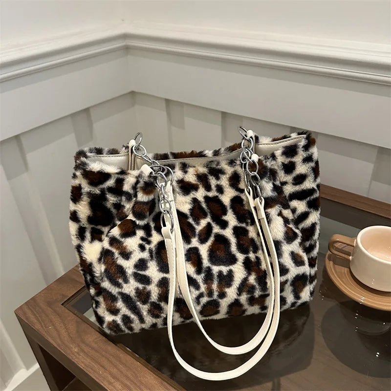 Winter Fashion Leopard Print Plush Women's Bags | Versatile Casual Trendy Premium Texture Large Capacity Shoulder Handbag - Ever Trendy Essentials
