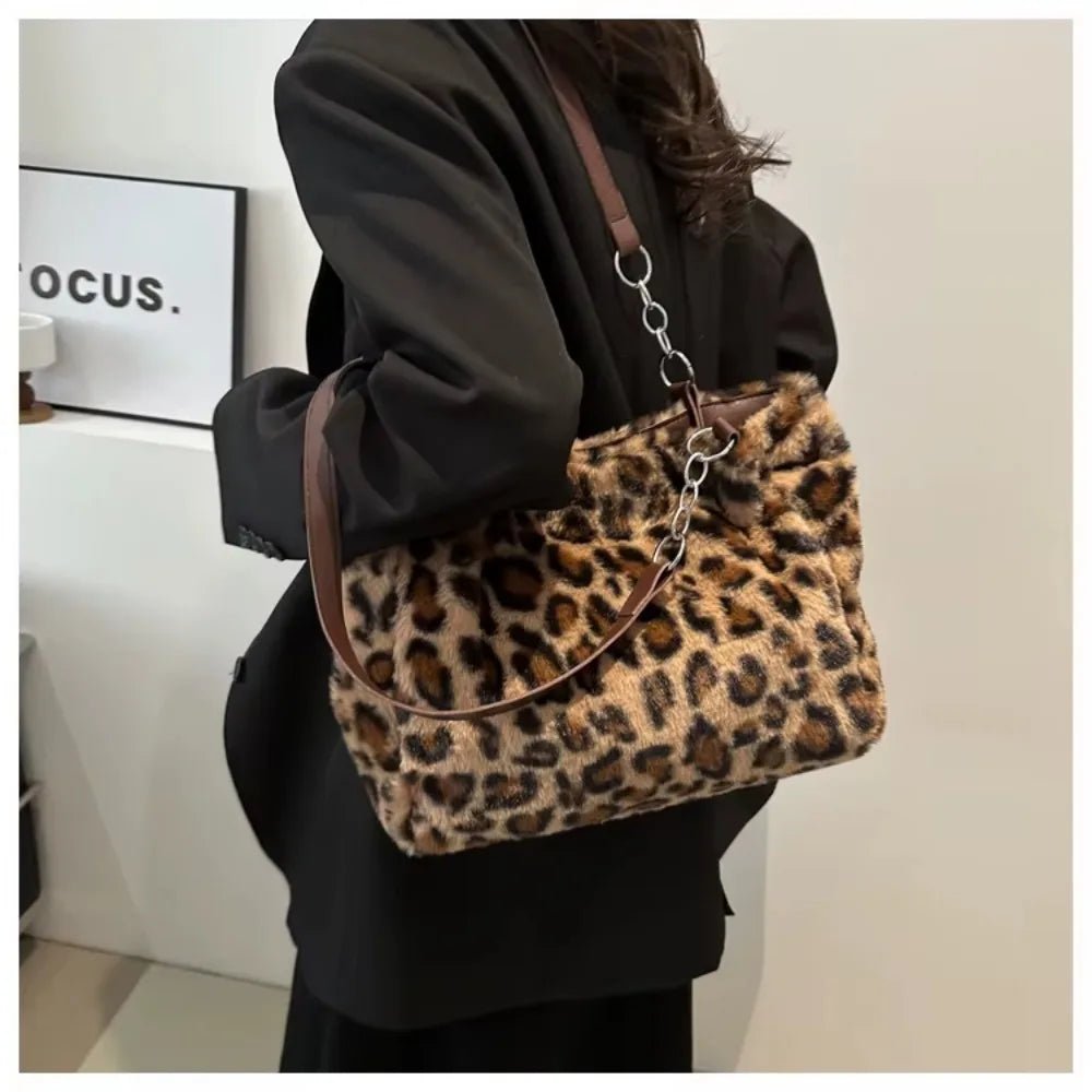 Winter Fashion Leopard Print Plush Women's Bags | Versatile Casual Trendy Premium Texture Large Capacity Shoulder Handbag - Ever Trendy Essentials