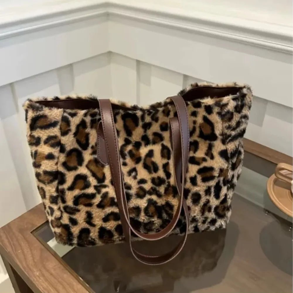 Winter Fashion Leopard Print Plush Women's Bags | Versatile Casual Trendy Premium Texture Large Capacity Shoulder Handbag - Ever Trendy Essentials
