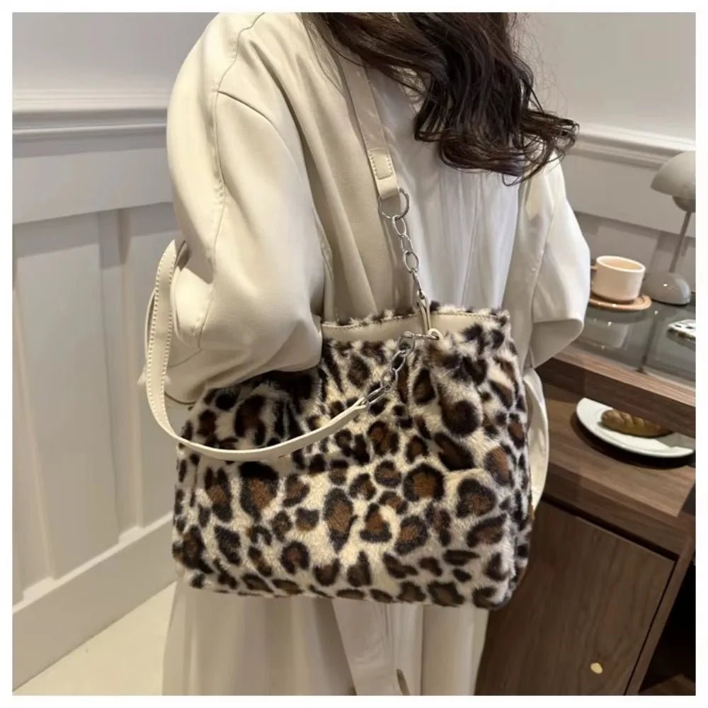 Winter Fashion Leopard Print Plush Women's Bags | Versatile Casual Trendy Premium Texture Large Capacity Shoulder Handbag - Ever Trendy Essentials
