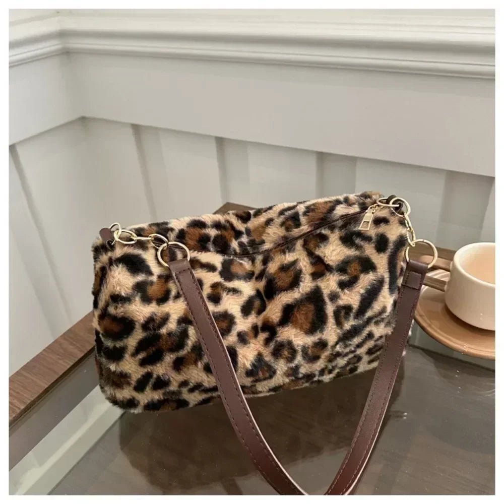 Winter Fashion Leopard Print Plush Women's Bags | Versatile Casual Trendy Premium Texture Large Capacity Shoulder Handbag - Ever Trendy Essentials