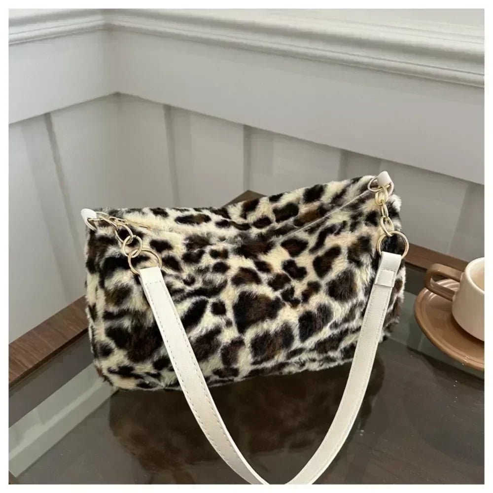 Winter Fashion Leopard Print Plush Women's Bags | Versatile Casual Trendy Premium Texture Large Capacity Shoulder Handbag - Ever Trendy Essentials