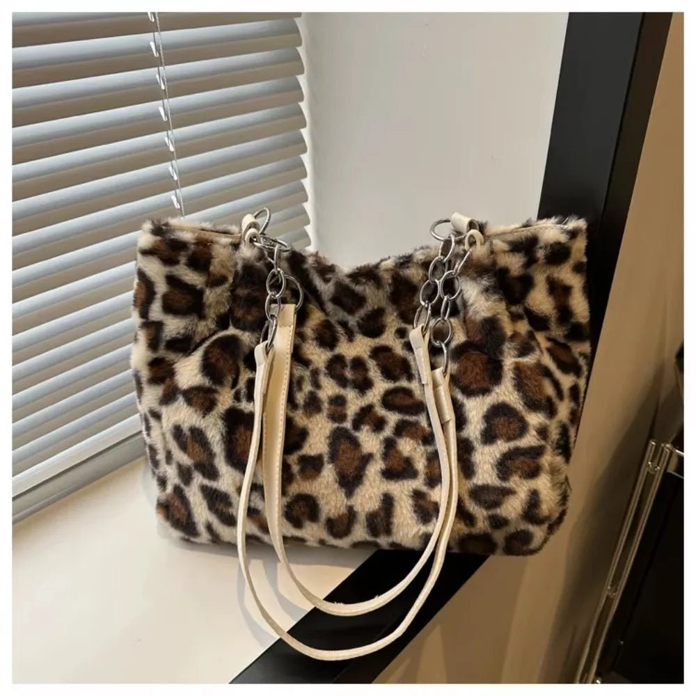 Winter Fashion Leopard Print Plush Women's Bags | Versatile Casual Trendy Premium Texture Large Capacity Shoulder Handbag - Ever Trendy Essentials