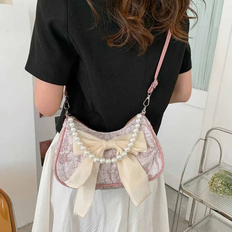 Women's Retro Bow Bag with Pearl Handle - Ever Trendy Essentials