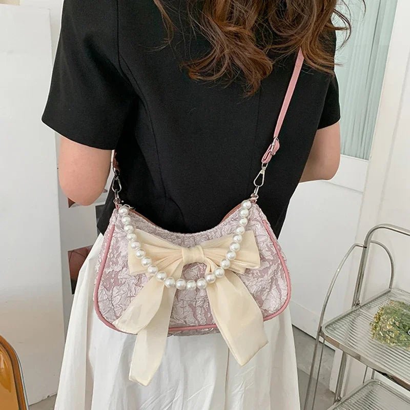 Women's Retro Bow Bag with Pearl Handle - Ever Trendy Essentials