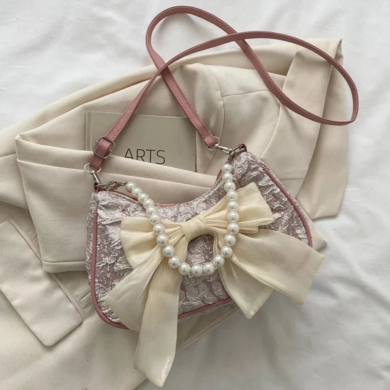 Women's Retro Bow Bag with Pearl Handle - Ever Trendy Essentials