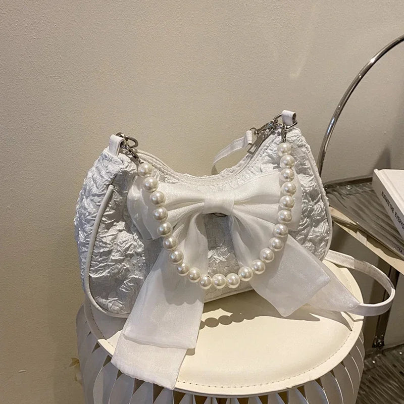Women's Retro Bow Bag with Pearl Handle - Ever Trendy Essentials