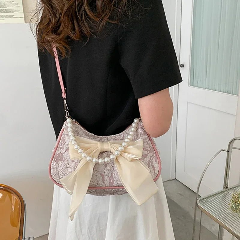 Women's Retro Bow Bag with Pearl Handle - Ever Trendy Essentials