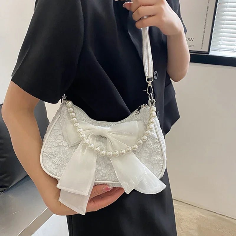 Women's Retro Bow Bag with Pearl Handle - Ever Trendy Essentials